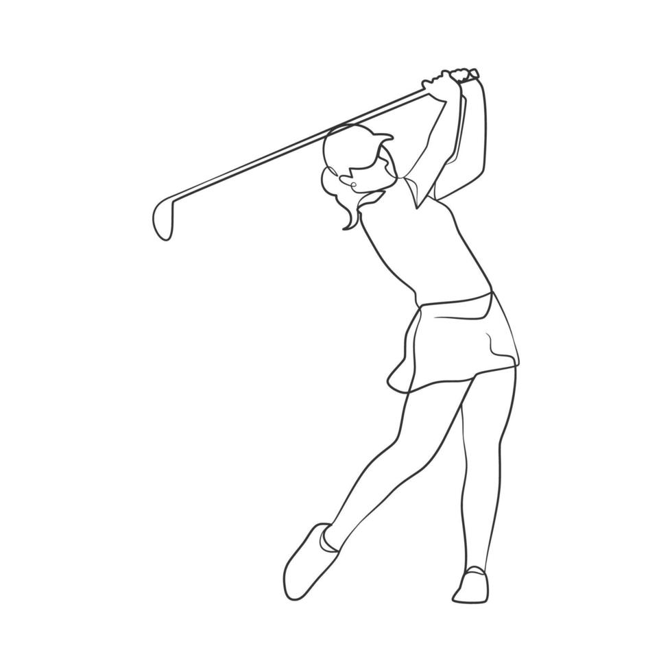 continuo línea dibujo de golfista vector