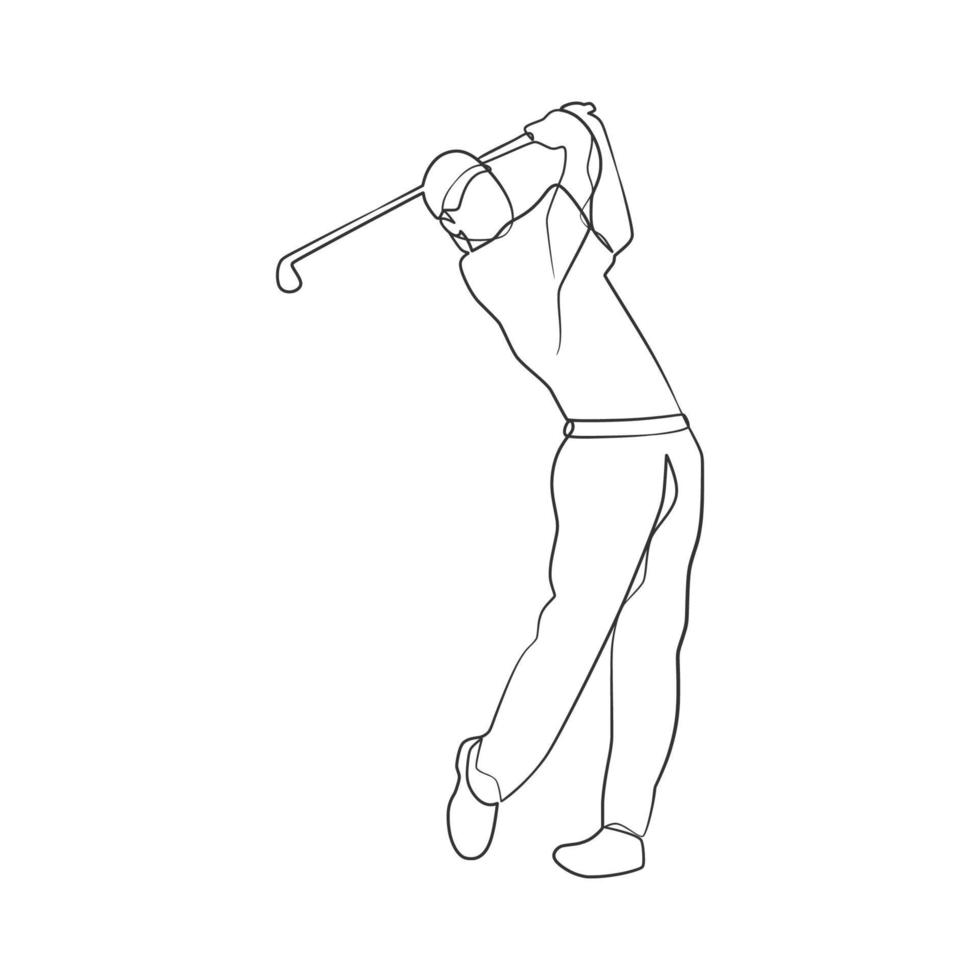 continuo línea dibujo de golfista vector