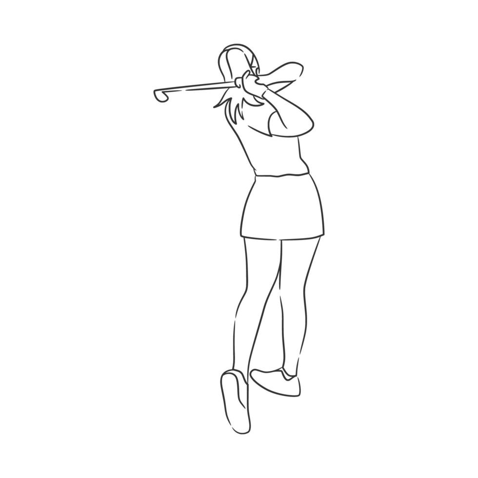 Line art drawing of golfer illustration vector