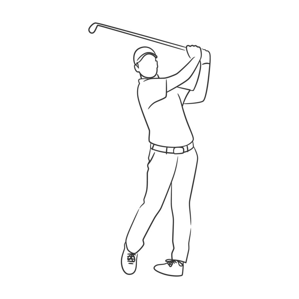 Man playing golf line art illustration vector