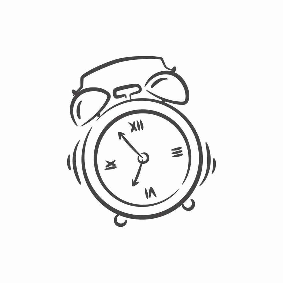 Hand drawn classic ringing alarm clock line art vector