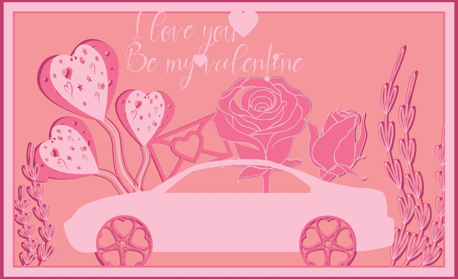 Multilayer valentine's day love car gift card illustration bundle vector