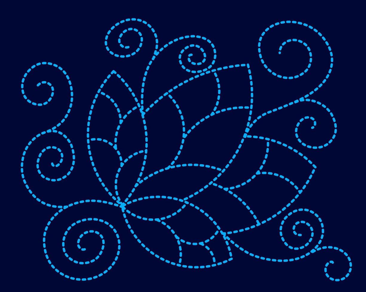 Blue leaves dotted line on blue background. Illustration vector