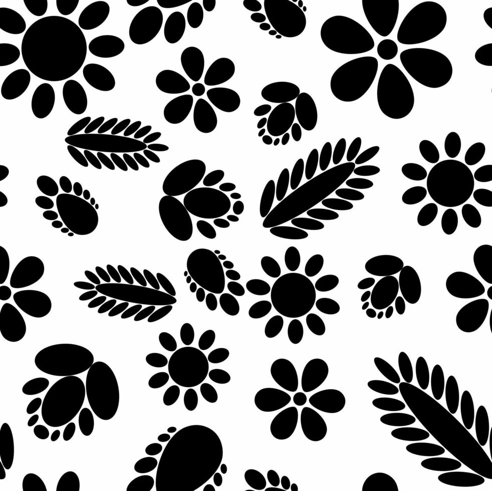 Pattern black flowers. Floral seamless pattern with different flowers and leaves. Textile print, fabric swatch, wrapping paper. vector