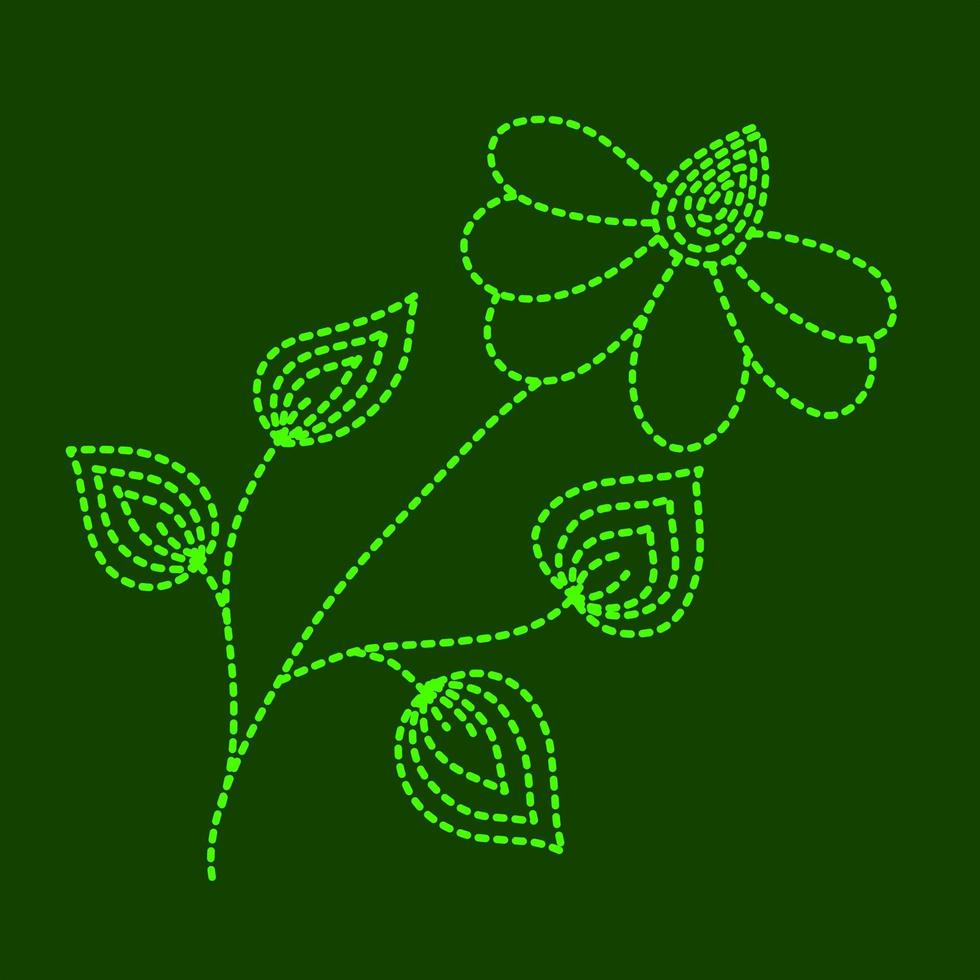 Green flower dotted line. Abstract floral design. Vector illustration. Flora background.