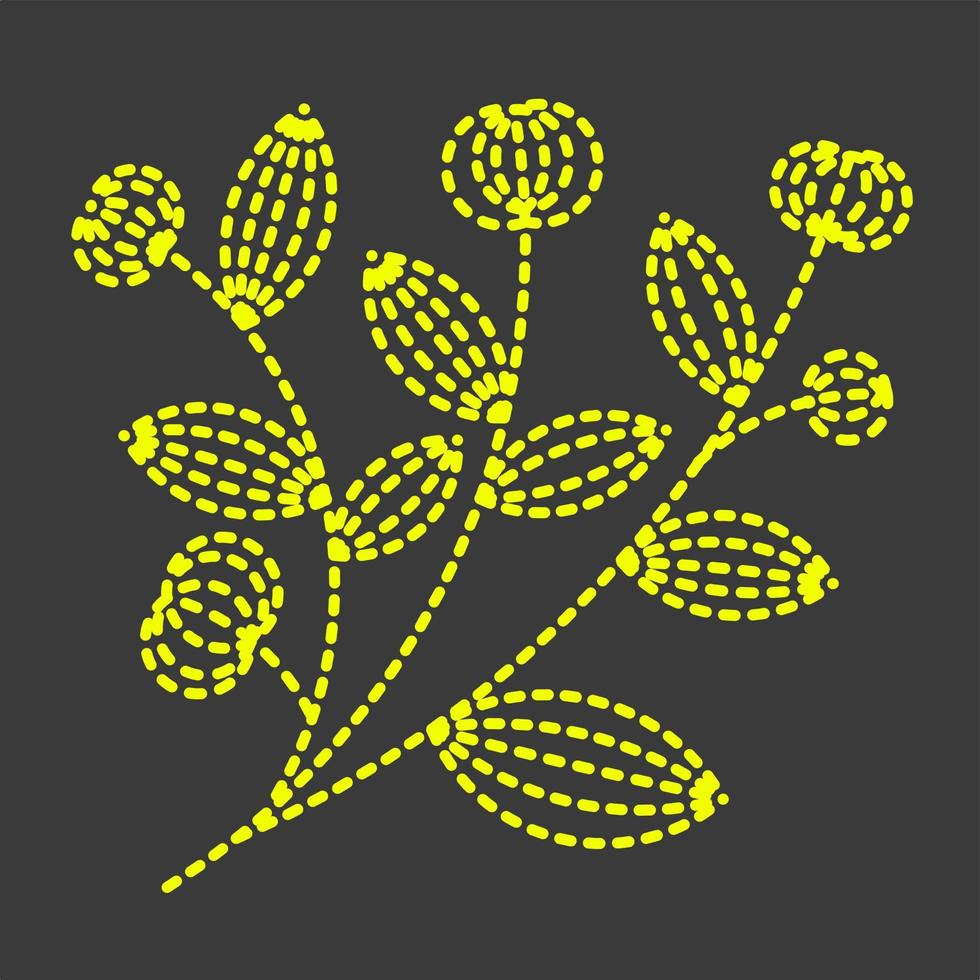 Yellow flowers dotted line. Flowers Ornament Swirl Dotted Flat. High quality vector