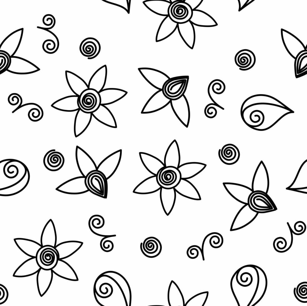 pattern flowers doodle black. Vector set of doodle flowers