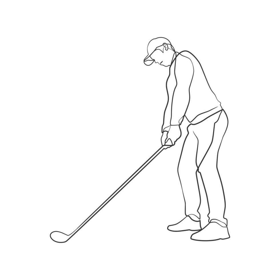 continuo línea dibujo de golfista vector
