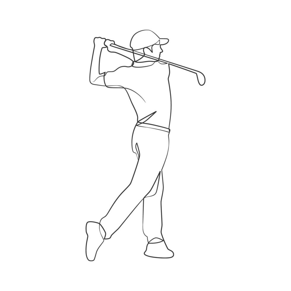 continuo línea dibujo de golfista vector