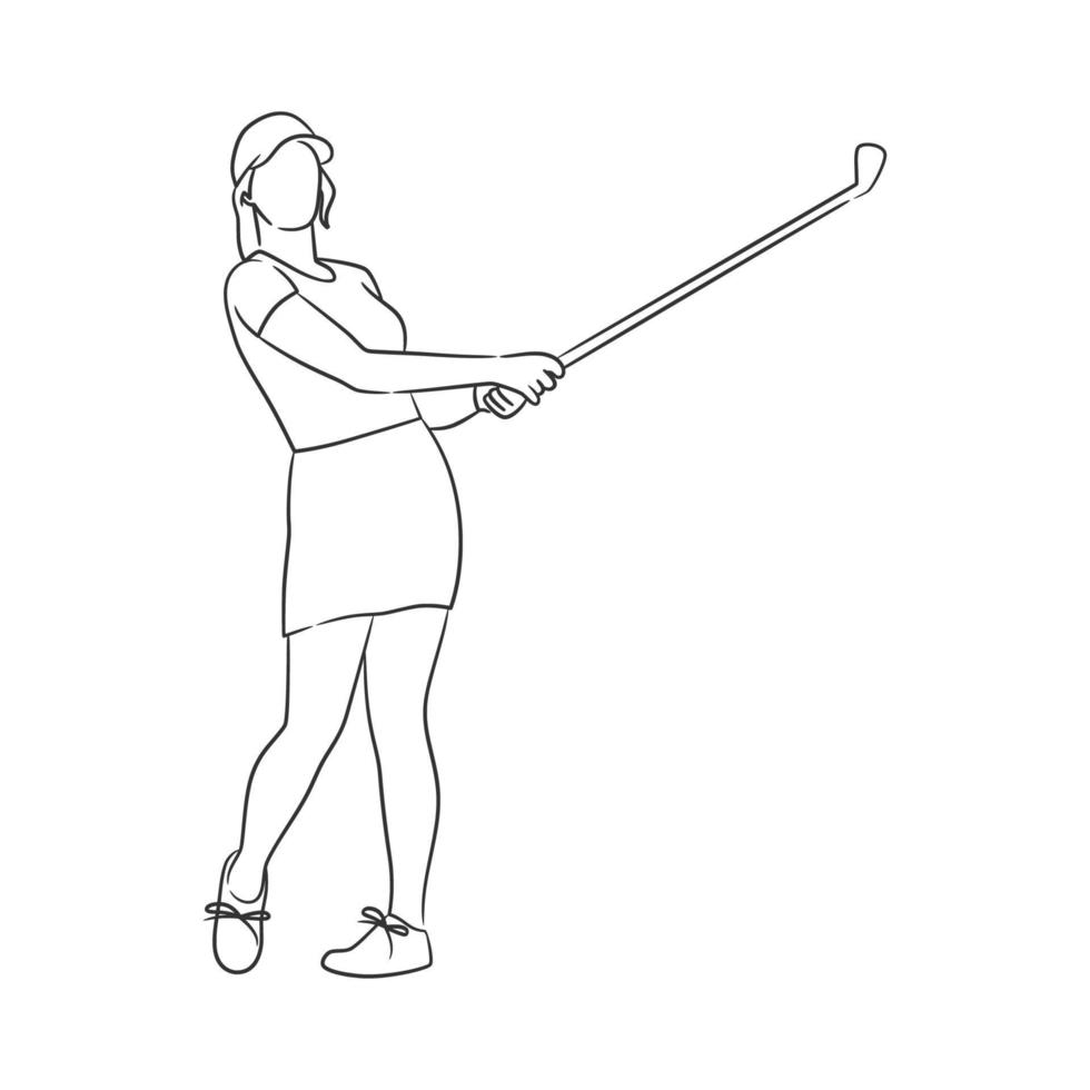 Line art drawing of golfer illustration vector