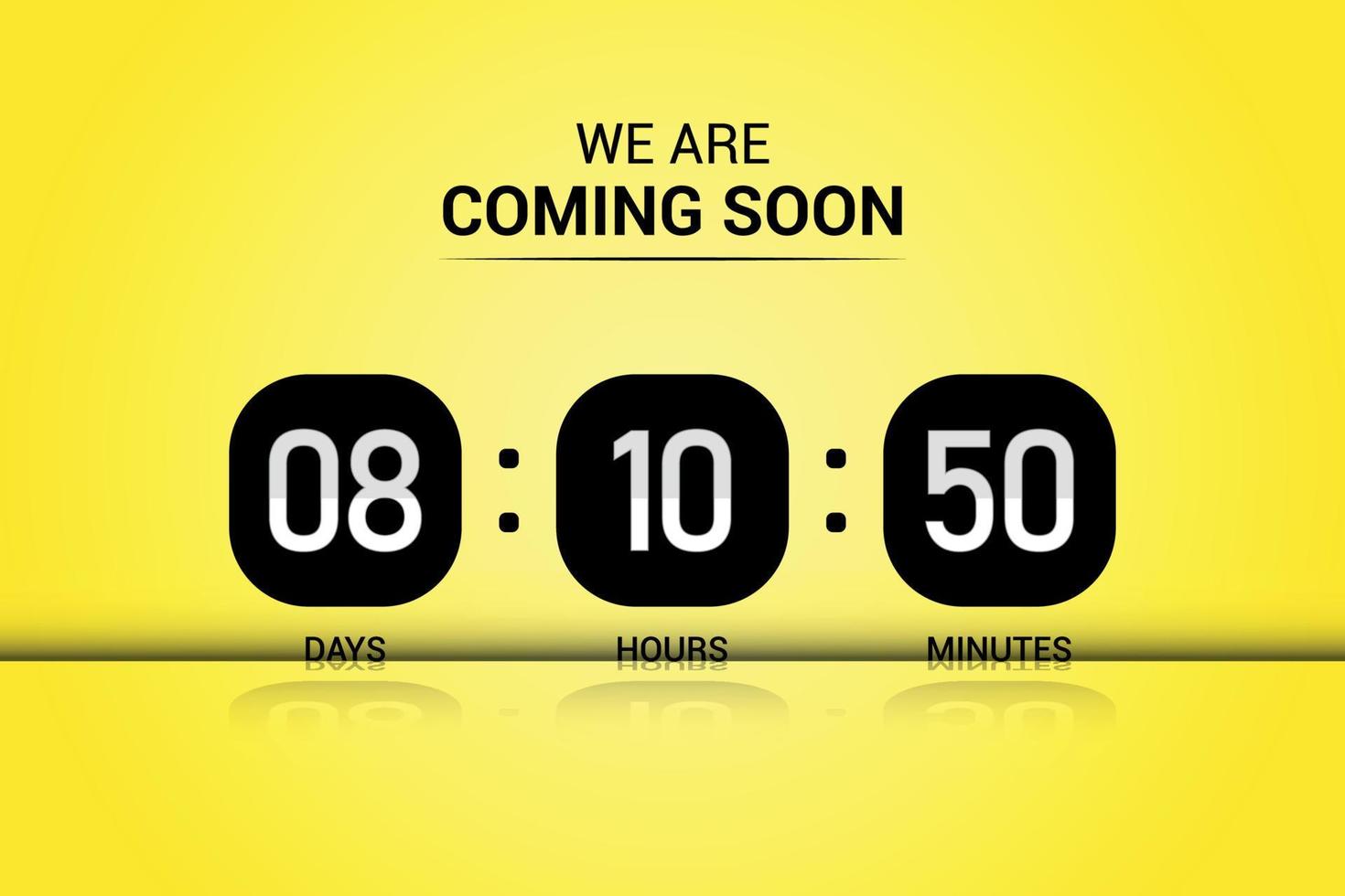 We Are Coming Soon Countdown or Timer realistic vector design with yellow gradient.