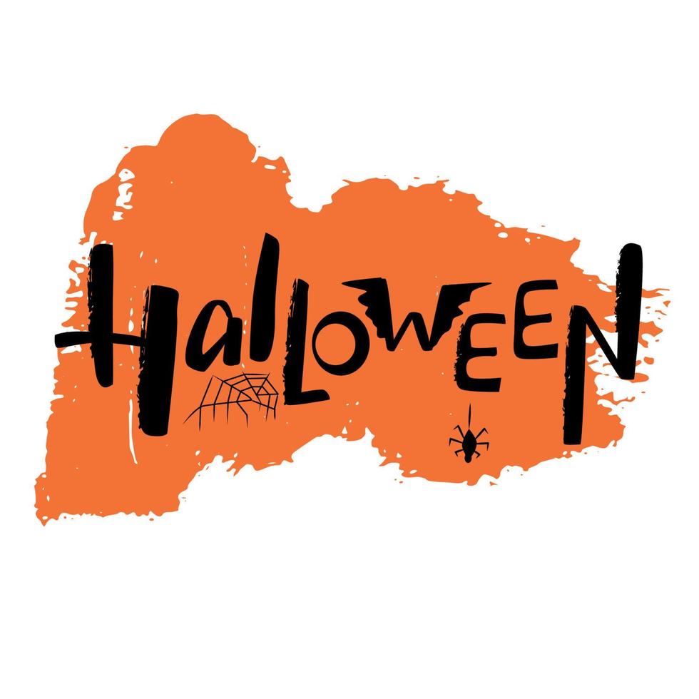 Halloween lettering for banner, advertizing, greeting card. Vector illustration. Orange textured background. Hand drawn text lettering for Halloween in USA.