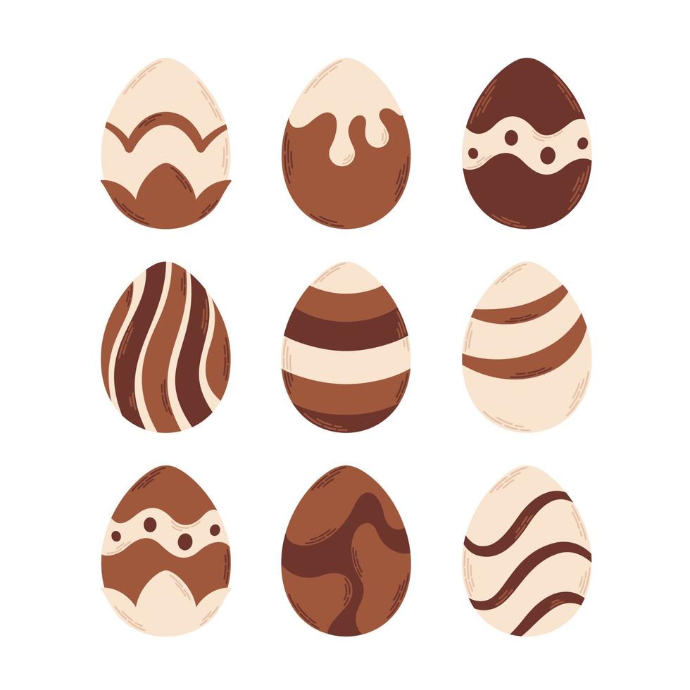 Decorated chocolate eggs collection. Happy Easter. Easter sweets. vector