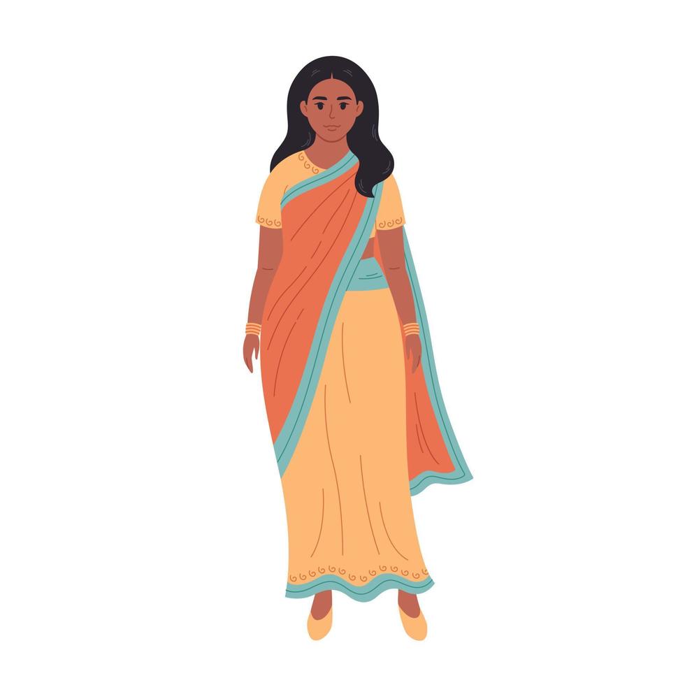 indio mujer en sari tradicional indio elegante vestido. vector