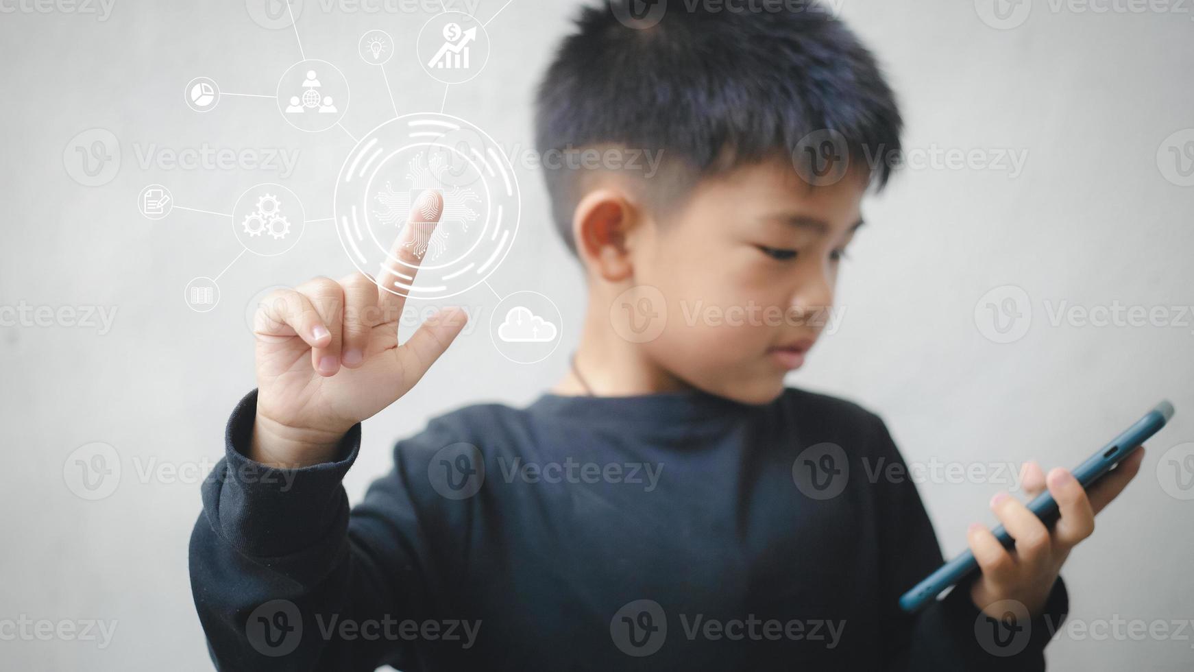 niño yemas de los dedos digital transformación gestión. nuevo tecnologíasgrandes datos y negocio proceso estrategia, automatización, cliente Servicio gestión, nube informática, inteligente industria foto