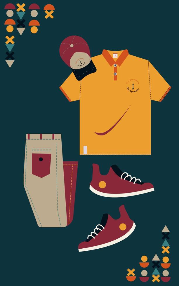 Flat lay clothes retro style vector