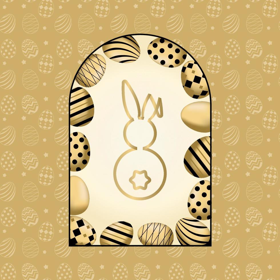 Easter decorative social media banner and poster template in black and gold ornament. Luxury easter eggs and bunny. Vector illustration