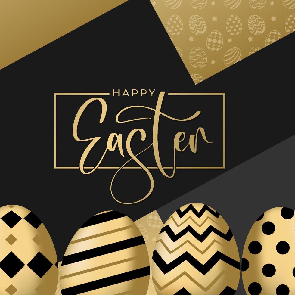 Easter decorative social media banner and poster template in black and gold ornament. Luxury easter eggs and bunny. Vector illustration