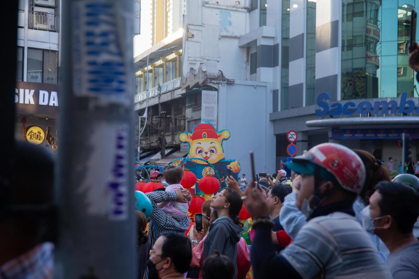 Ho Chi Minh city,Vietnam, 2023,Lunar New Year celebration - The dragon dance, beautiful colorful festive figure. Tet holiday background. Chinese Lunar New Year's Day, Spring Festival. photo