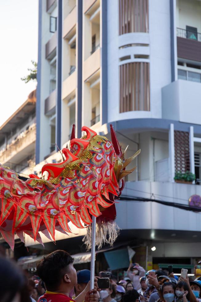 Ho Chi Minh city,Vietnam, 2023,Lunar New Year celebration - The dragon dance, beautiful colorful festive figure. Tet holiday background. Chinese Lunar New Year's Day, Spring Festival. photo