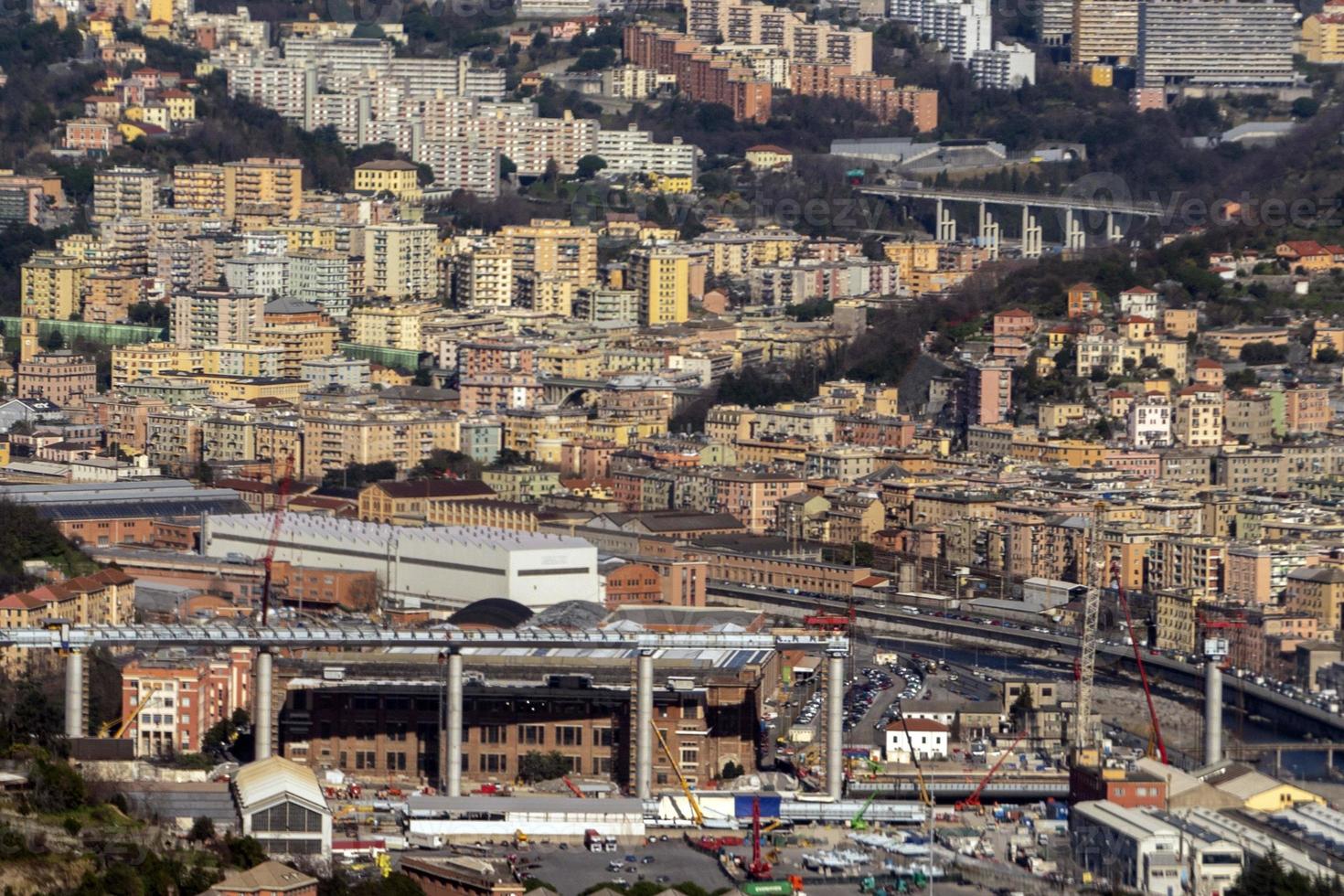 genoa new morandi bridge under construction aerial view photo