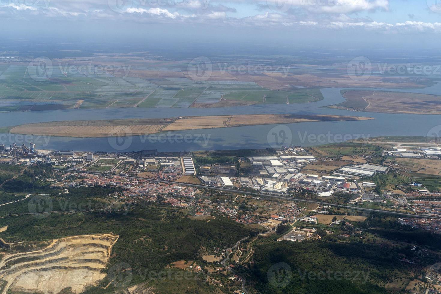 portugal tagus river near lisbon aerial view from airplane photo