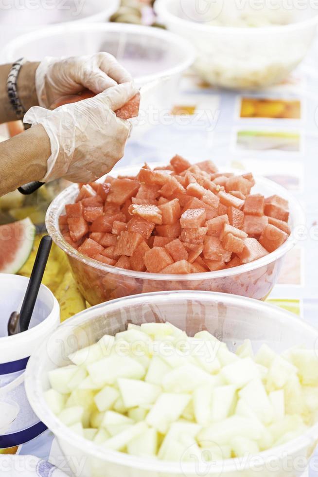 Chunks of watermelon and melon photo