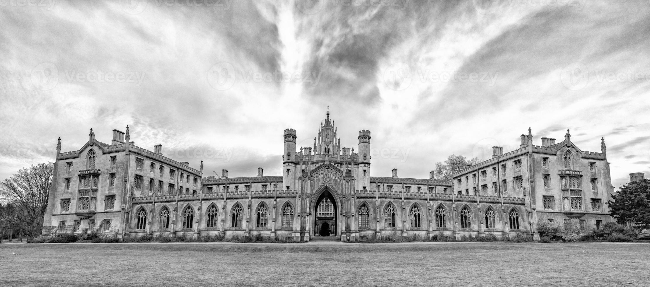 st john college cambridge new court panorama in b and w photo