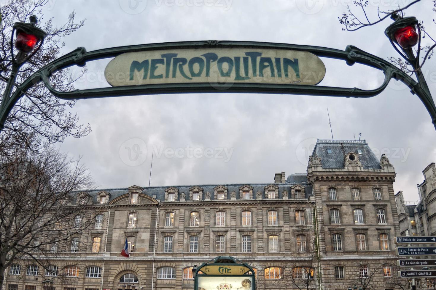 Paris Metro Metropolitain Sign near ile de la cite photo