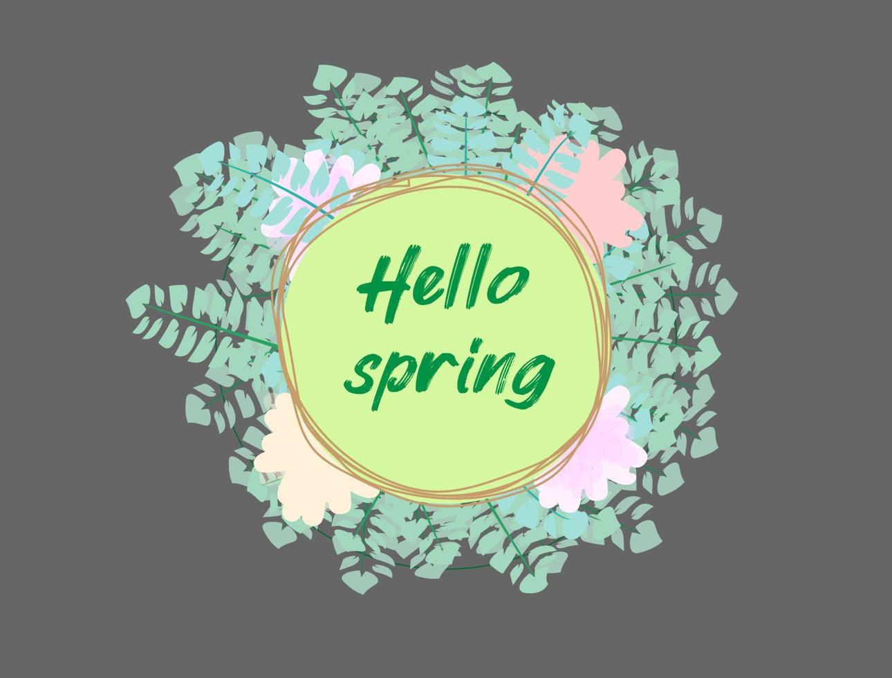 Hola primavera mano bosquejado logotipo tipografía letras primavera temporada con hoja para saludo tarjeta, invitación modelo retro Clásico letras bandera póster modelo antecedentes vector