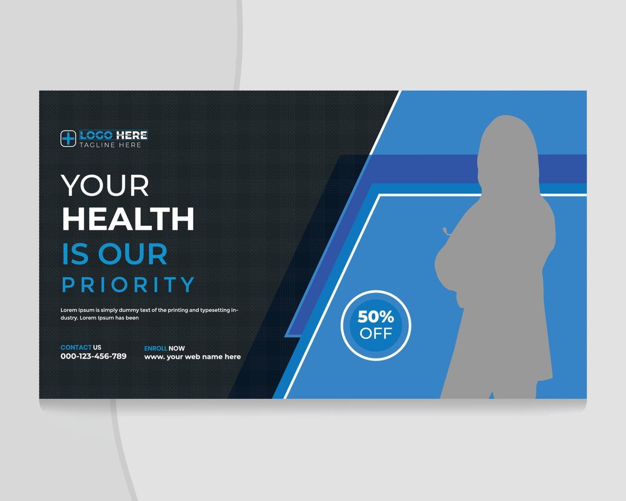 medical healthcare web banner template and any video thumbnail design vector