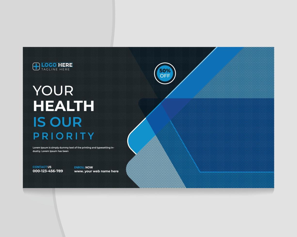 medical healthcare web banner template and any video thumbnail design vector