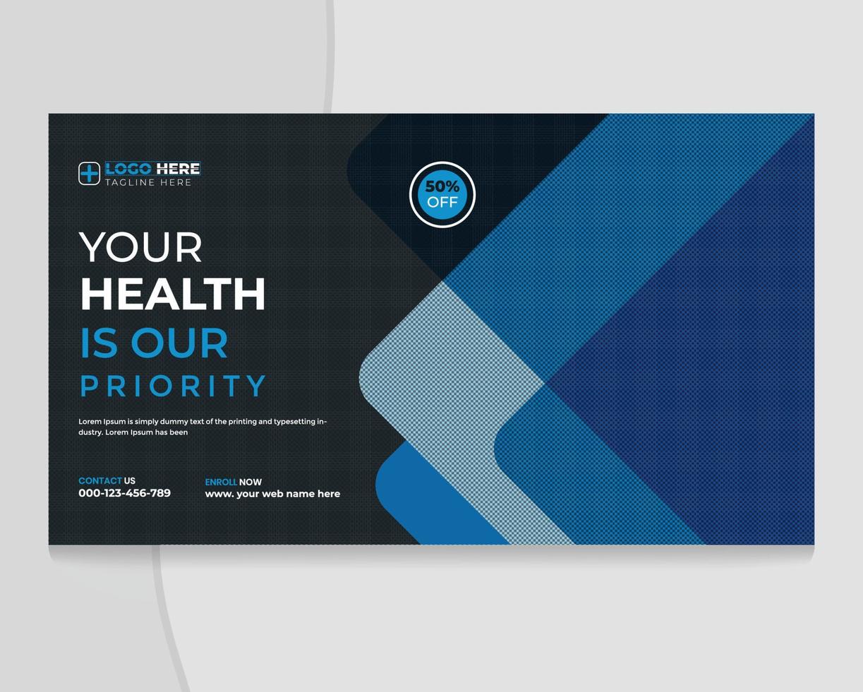 medical healthcare web banner template and any video thumbnail design vector