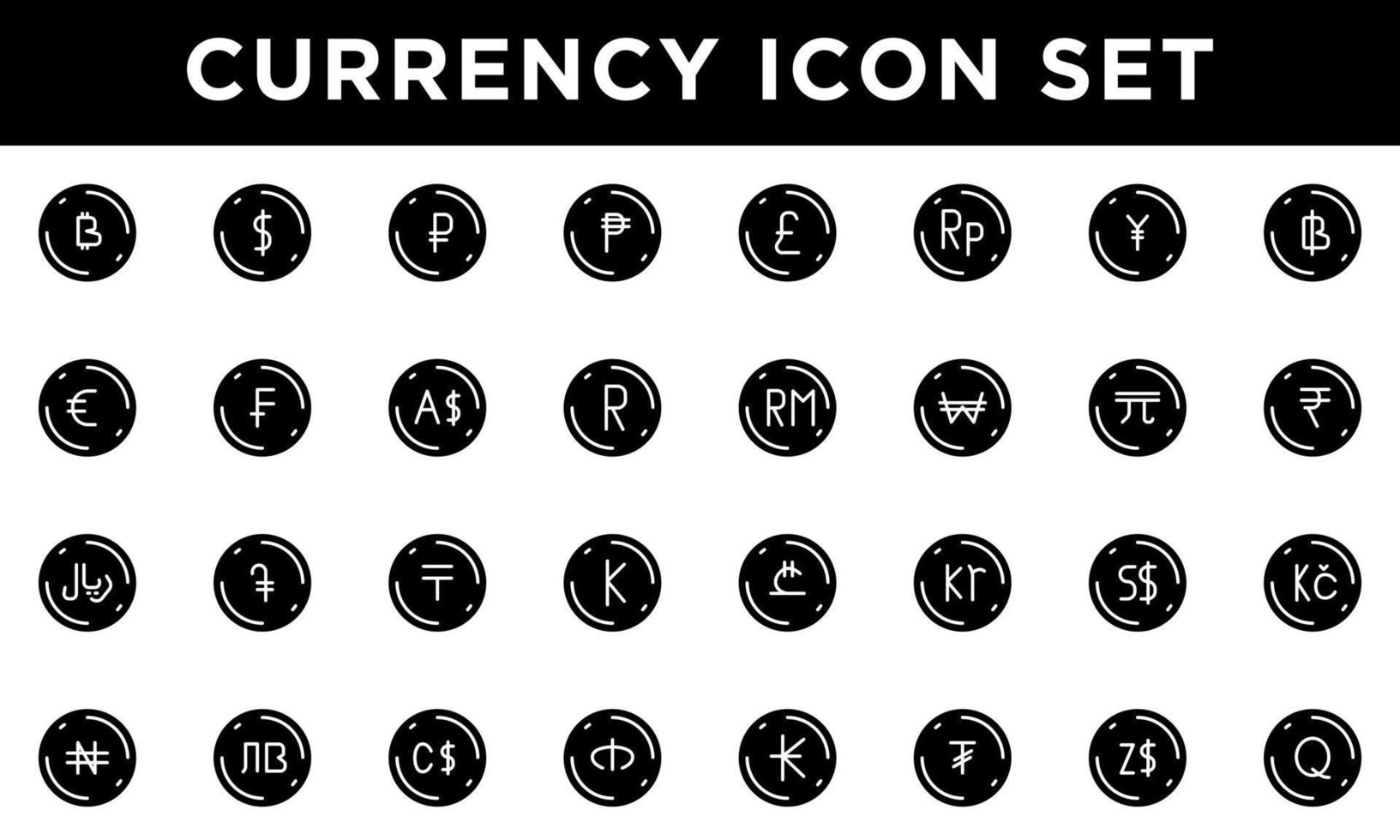 Currency Icons solid style vector design