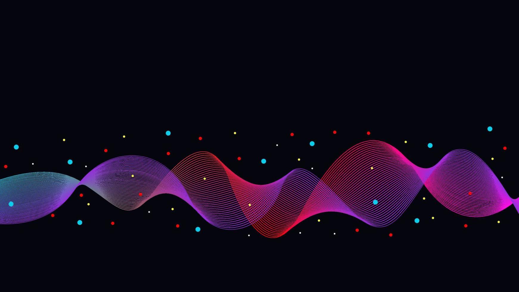Black abstract background with colorful waves and dots vector