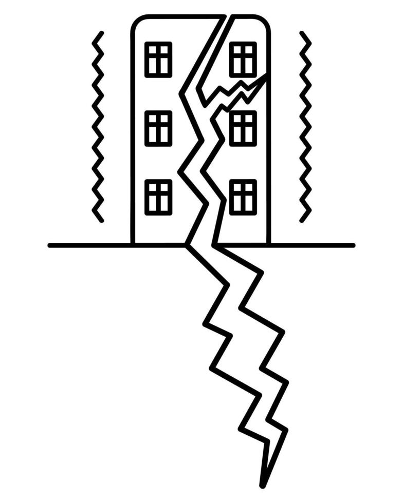 The house vibrates. The tremors split the building. The facade is covered with cracks. Earthquake. vector