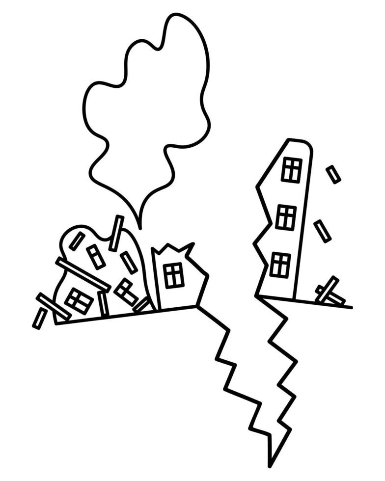 The residential building is collapsing. Structures fly in different directions. The dust has risen. vector