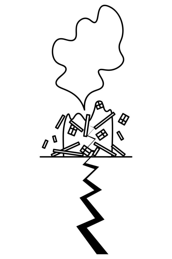 The skyscraper collapsed due to the tremors of the earthquake. Dust has risen. Sketch. vector
