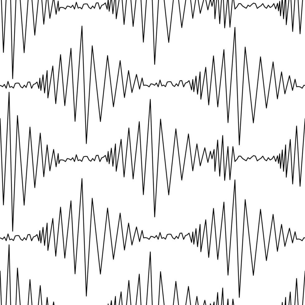 Seismogram. Recording earthquake shock activity. seismograph data. Seamless vector pattern. Outline on isolated background. Endless zigzag line. Sound wave.