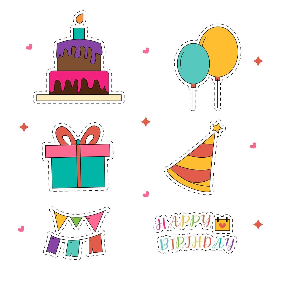 birthday party sticker set collection vector