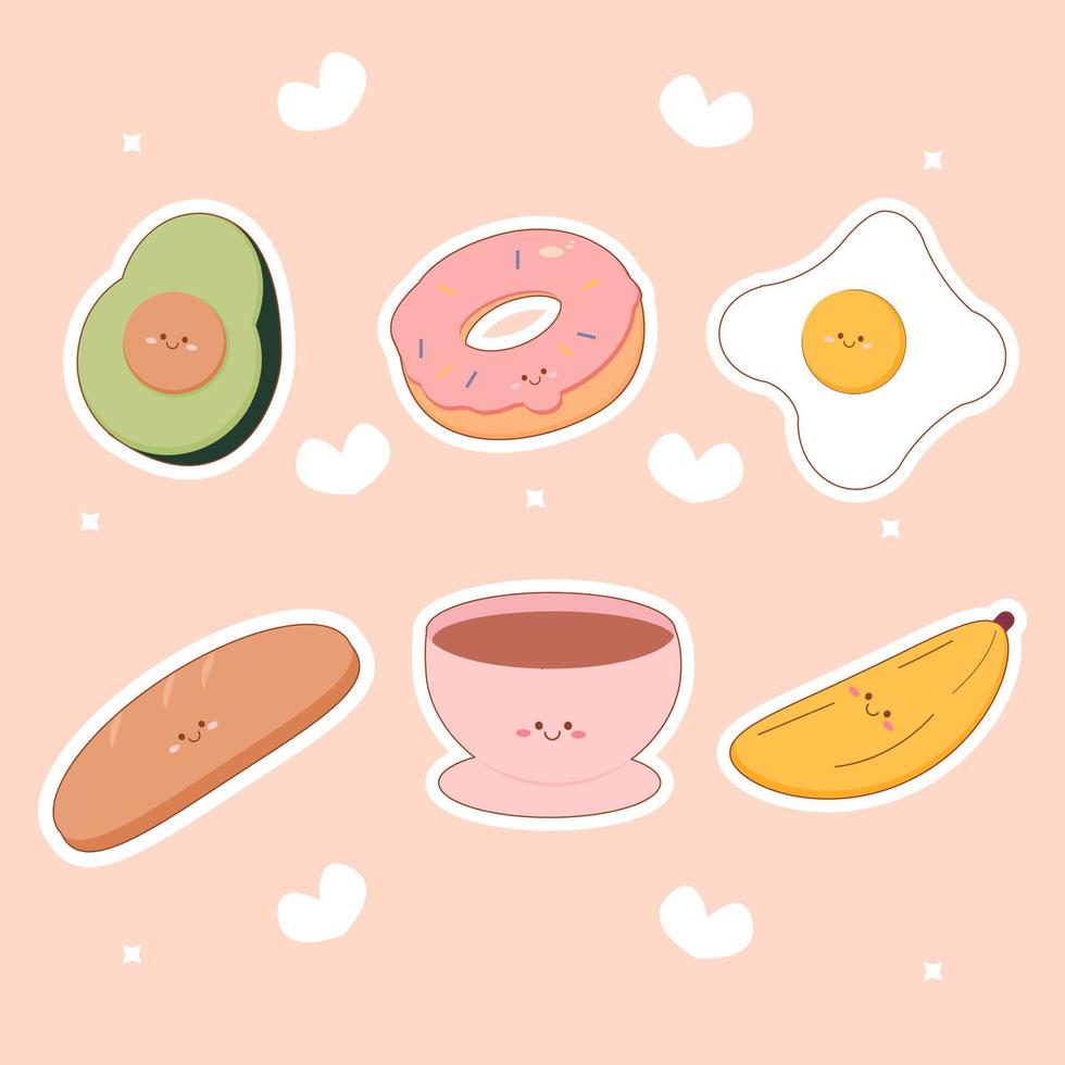 Hand drawn kawaii food collection vector