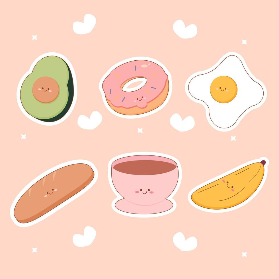 mano dibujado kawaii comida colección vector