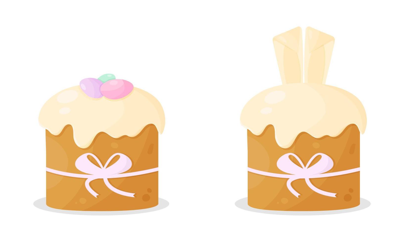 Easter cakes with eggs, bow and easter bunny vector