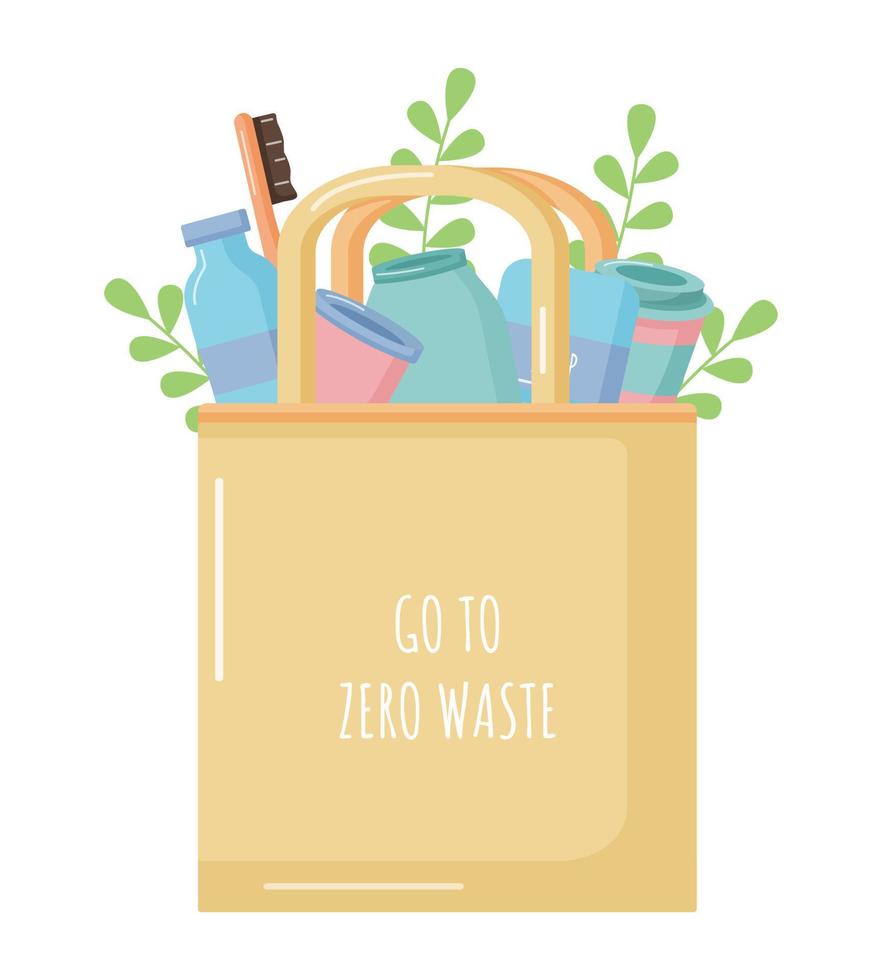 Eco bag with zero waste lifestyle elements.  Zero waste concept vector