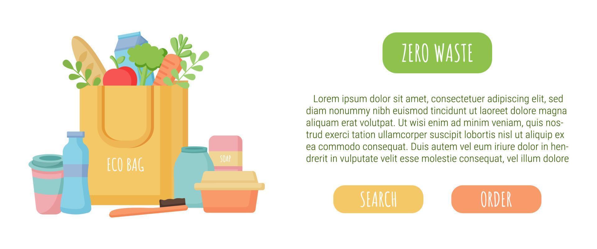 Banner for zero waste concept. Vector banner with zero waste elements