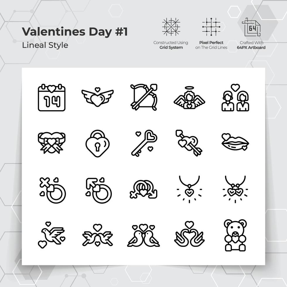 San Valentín día icono conjunto en negro línea estilo con un amor y corazón tema. un colección de amor y romance vector símbolos para San Valentín día celebracion.