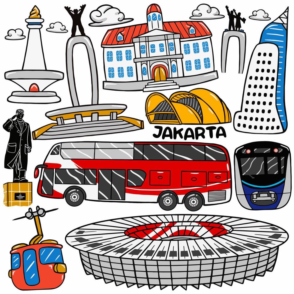 Jakarta City Kawaii Doodle Vector Illustration