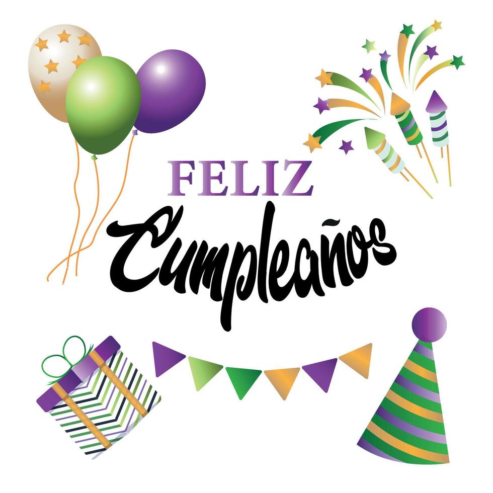 feliz cumpleanos - contento cumpleaños Español texto - vector letras