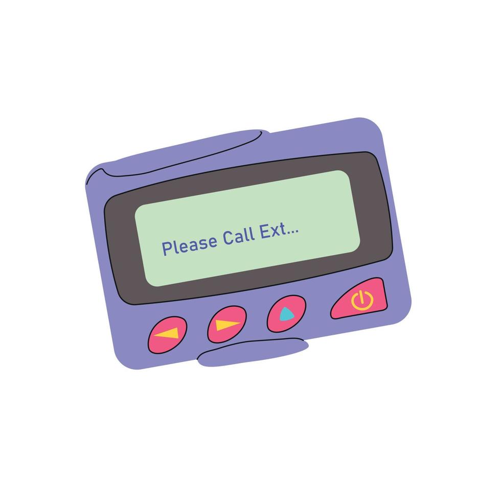 Old pager. Colorful 90s pager. Nostalgia, old school, retro technology