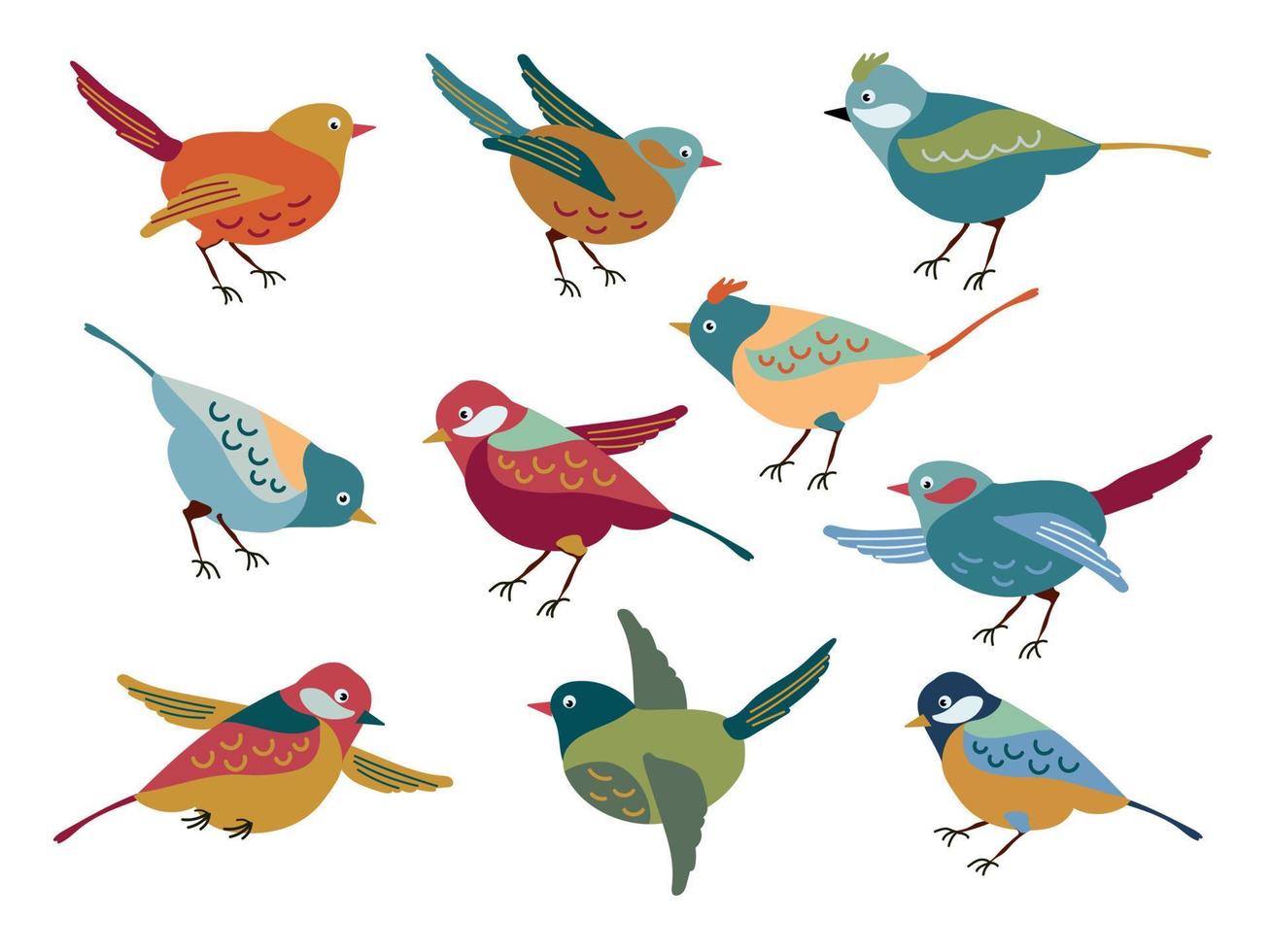 Set of spring birds. Vector. Various birds. The images are isolated on a white background. vector